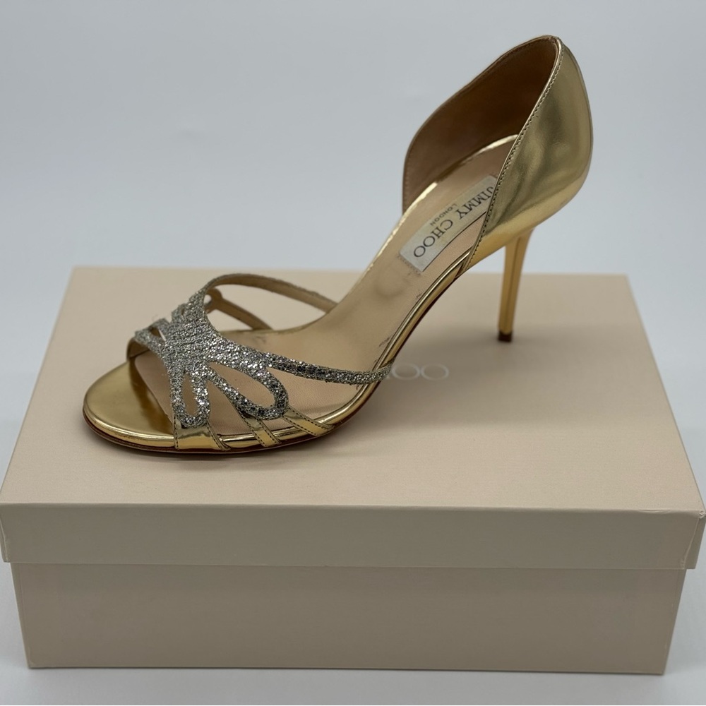 Jimmy Choo Gold Glitter Stiletto Pump, 39 1/2